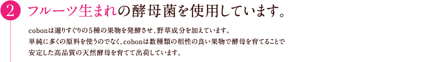 フルーツ生まれの酵母菌を使用しています。