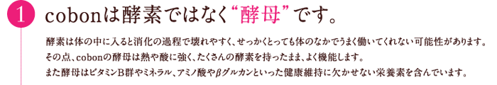 1.cobonは“酵素”ではなく“酵母”です。